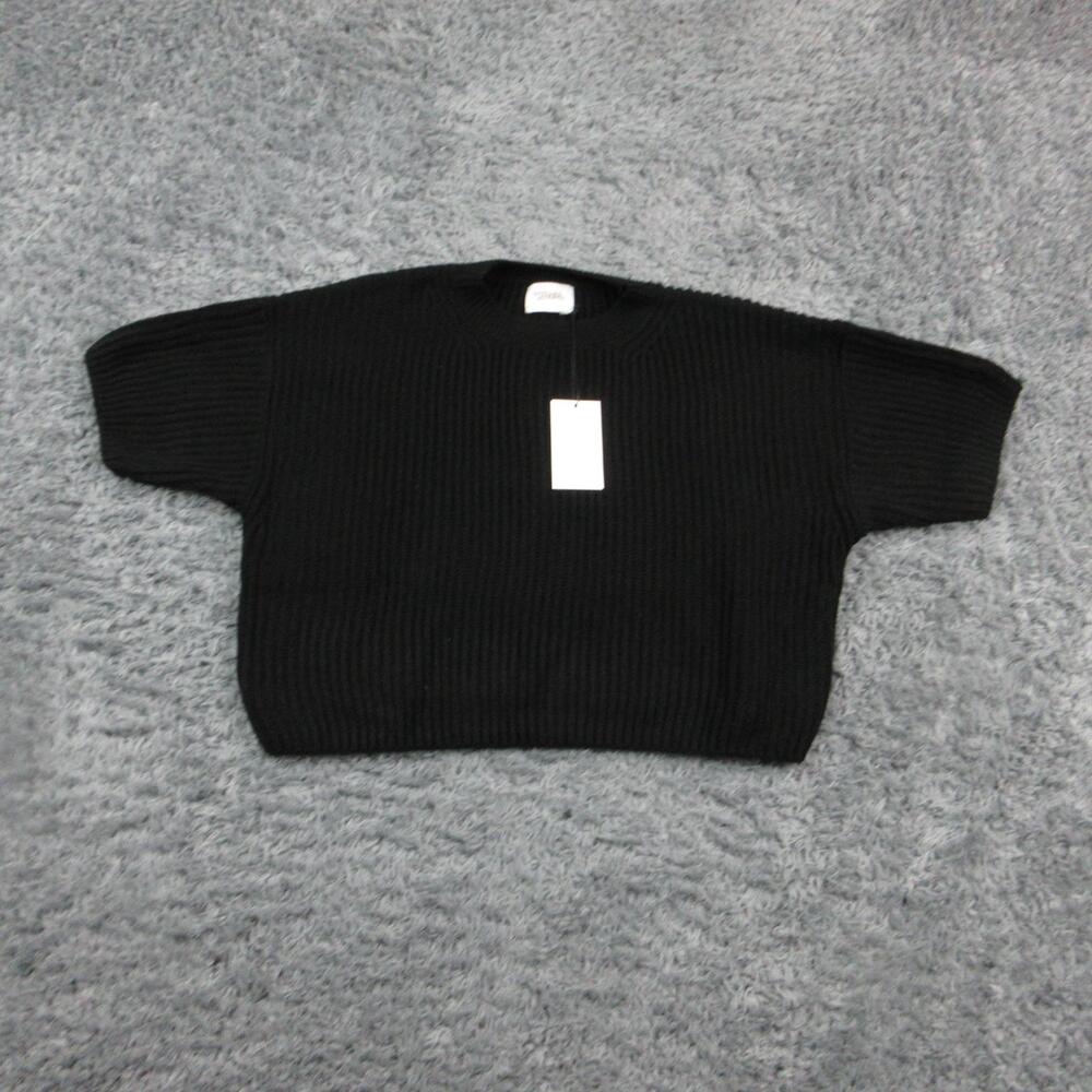 Stitches + Stripes Sweater Womens Large Black Chunky Knit Short Sleeve NWT